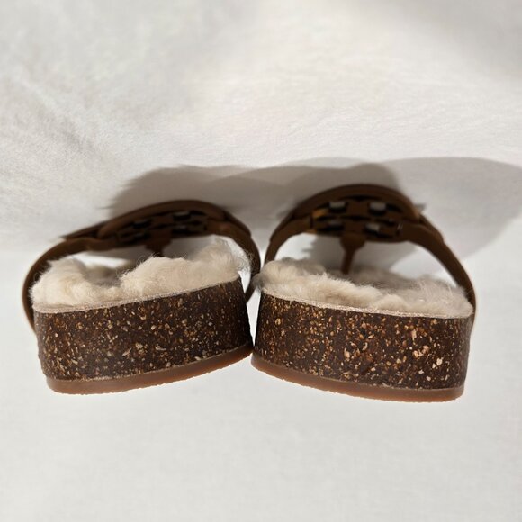 TORY BURCH Caramel MILLER CLOUD Shearling Leather Thong Slip-On Sandal Size 9.5M - Picture 14 of 17